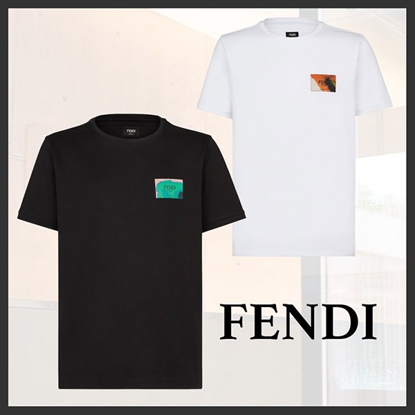 フェンディ ROMAパッチ コットン Tシャツ コピー 2色 FY0894AN1UF0QA0