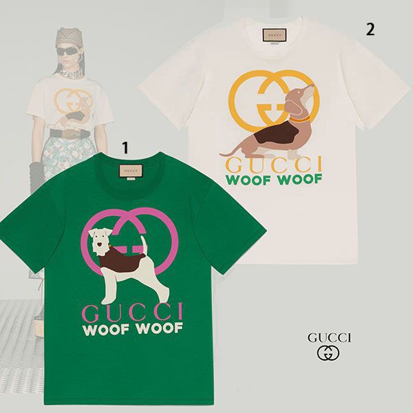 グッチ WOOF WOOF プリント コットン Tシャツ コピー 717422 XJFM7 9095