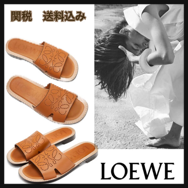 【雑誌掲載】ロエベ 偽物 Perforated Anagram Mule ライトキャラメル 453.10.860