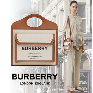 2020SS BURBERRY（バーバリー ポケットバッグ コピー）ミディアム ツートン キャンバス＆レザーバッグ