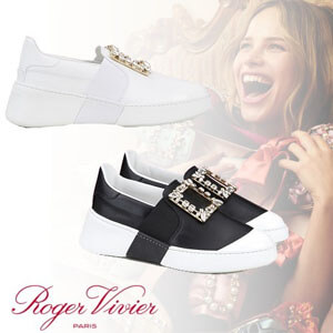 Roger Vivier スーパーコピー クリスタルバックル付 レザー スケート スニーカー 21030925